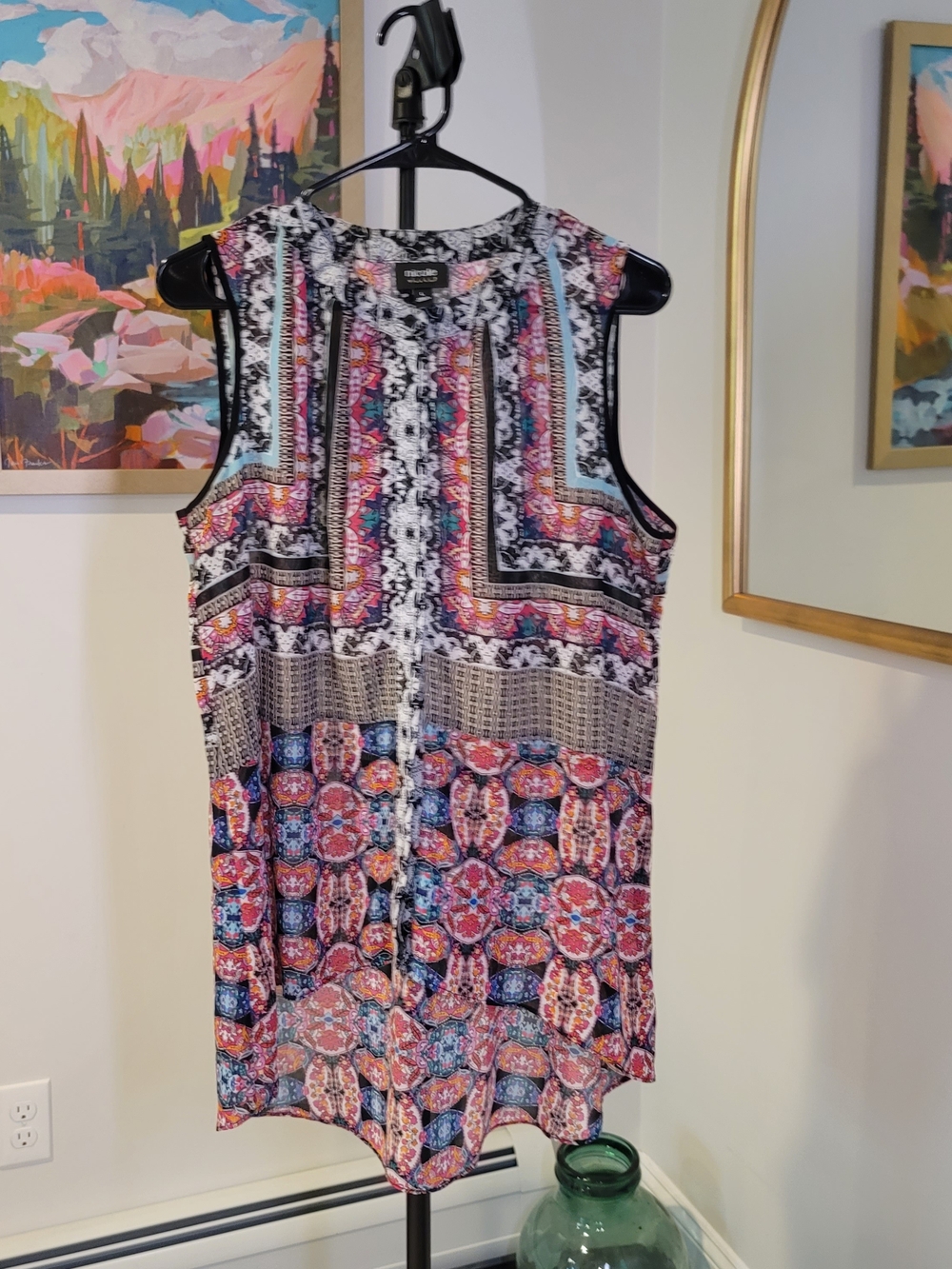 NICOLE Nicole‎ Miller Patchwork Print Boho Sleeveless Top Women's Size L